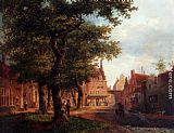 Famous Square Paintings - A Village Square With Villagers Conversing Under Trees